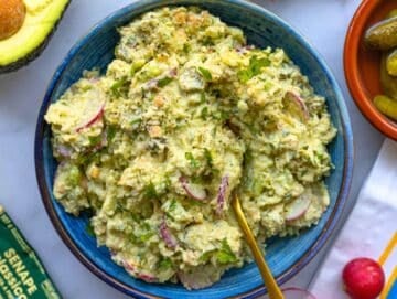 Step 3 Chickpea avocado salad served in a bowl as a dip.
