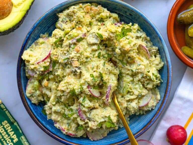 Step 3 Chickpea avocado salad served in a bowl as a dip.