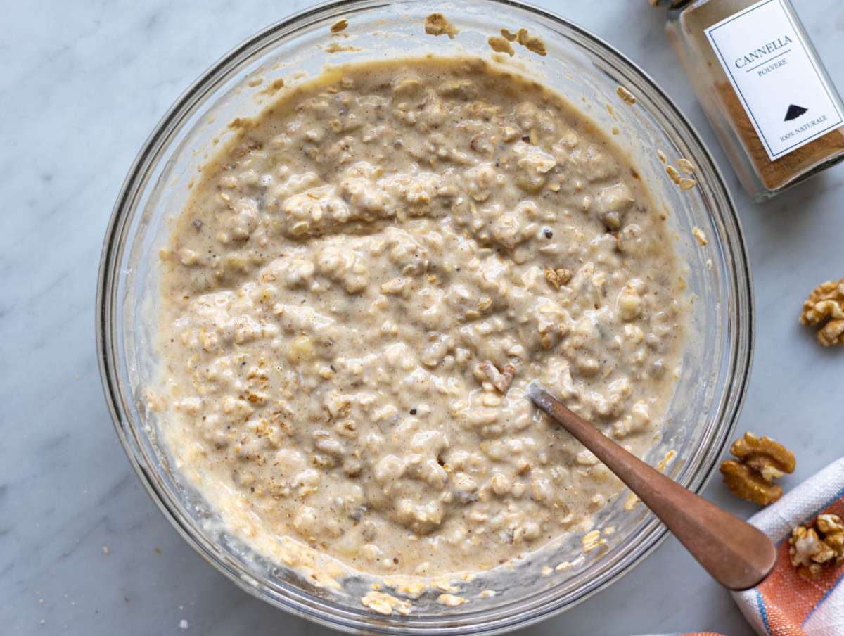 Step 3 Oats flour and spices stirred into banana batter until just combined.