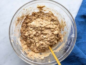 Step 3 Stirring flour, oats, and spices into wet mixture until combined.