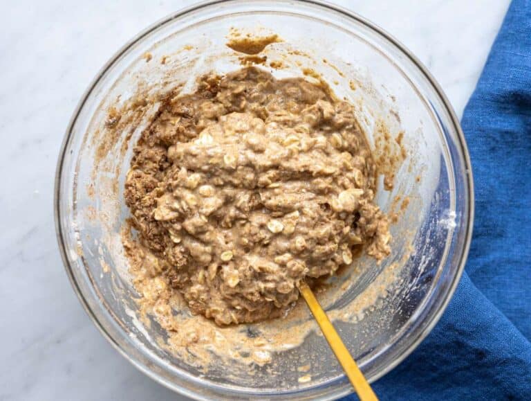 Step 3 Stirring flour, oats, and spices into wet mixture until combined.