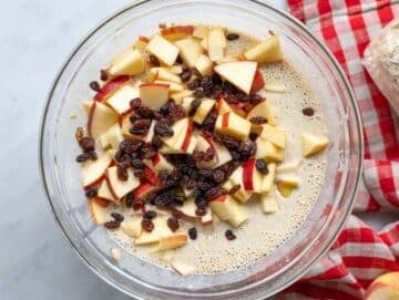 Step 4 Chopped apples and raisins about to be folded into oatmeal batter.