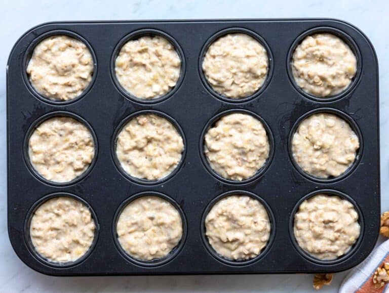Step 4 Muffin batter spooned evenly into a non stick muffin pan