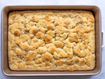 Step 7 Black pepper focaccia baked in the oven until golden and puffed.