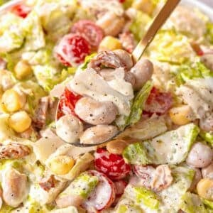 Butter bean Caesar salad in bright natural window light.