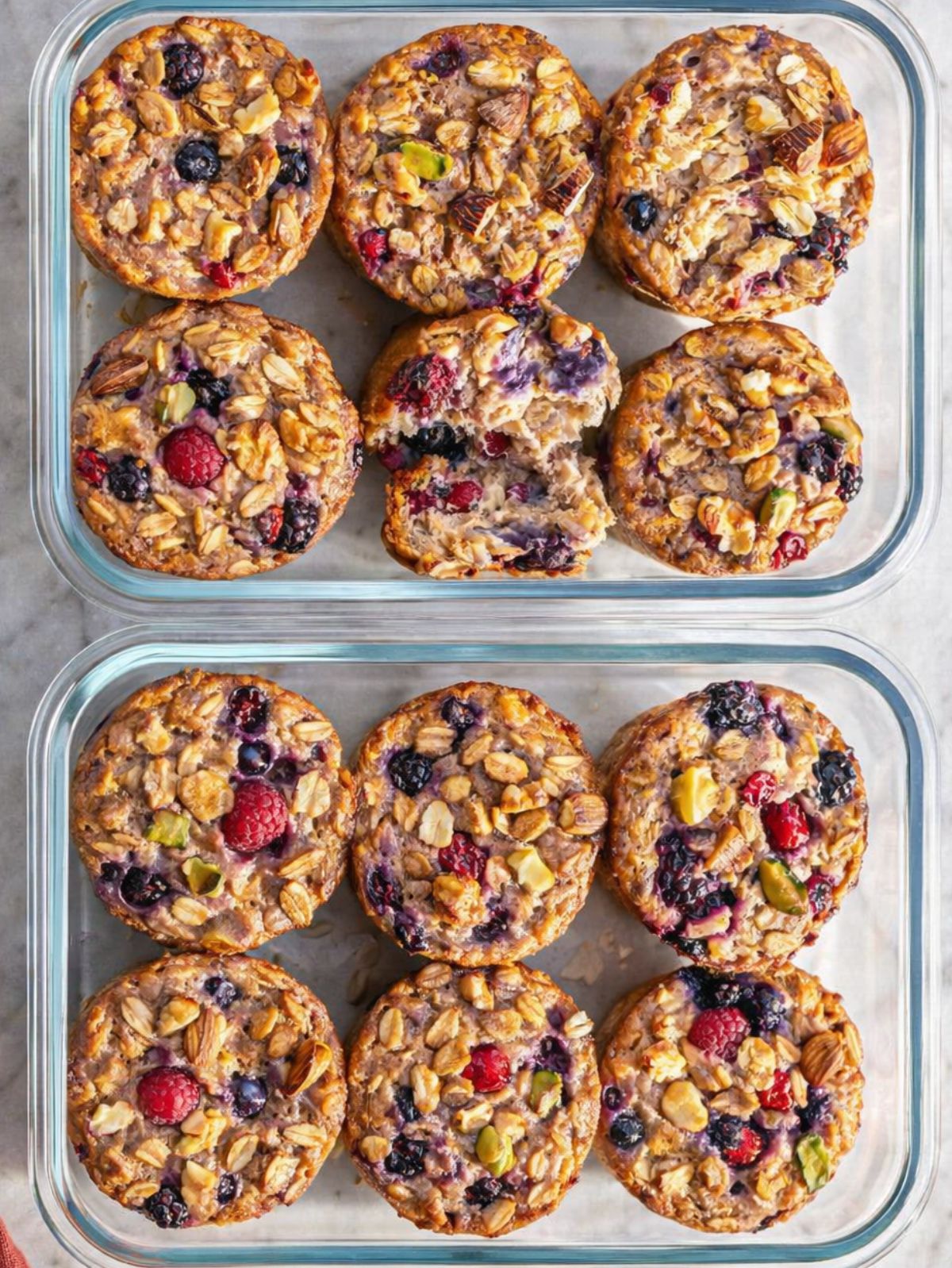 Meal prep healthy breakfasts for the week in glass containers.