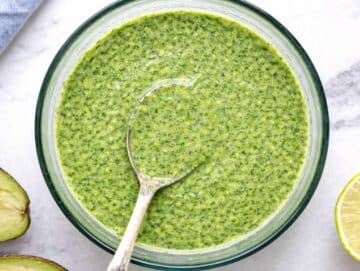 Step 1 Cilantro lime dressing blended in small blender jar with herbs visible.
