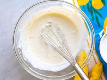 Step 1 Mashed banana mixed with Greek yogurt milk egg and vanilla in a large bowl.
