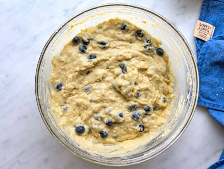 Step 2 Thick batter with blueberries folded in.