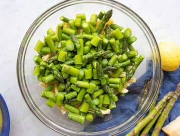 Step 3 Blanched asparagus cooled and added to the bowl with the pasta.