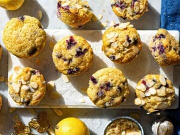 Step 4 Lemon blueberry muffins cooling down on kitchen counter near window.