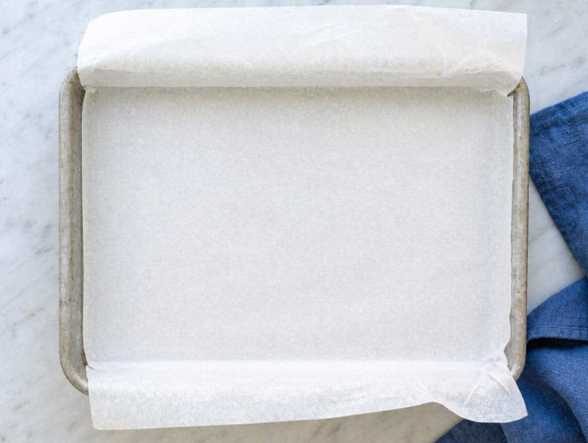 Step 1 Baking pan lined with parchment paper.