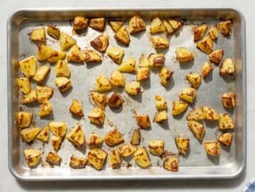 Step 1 Diced potatoes tossed with olive oil and roasted on baking tray.