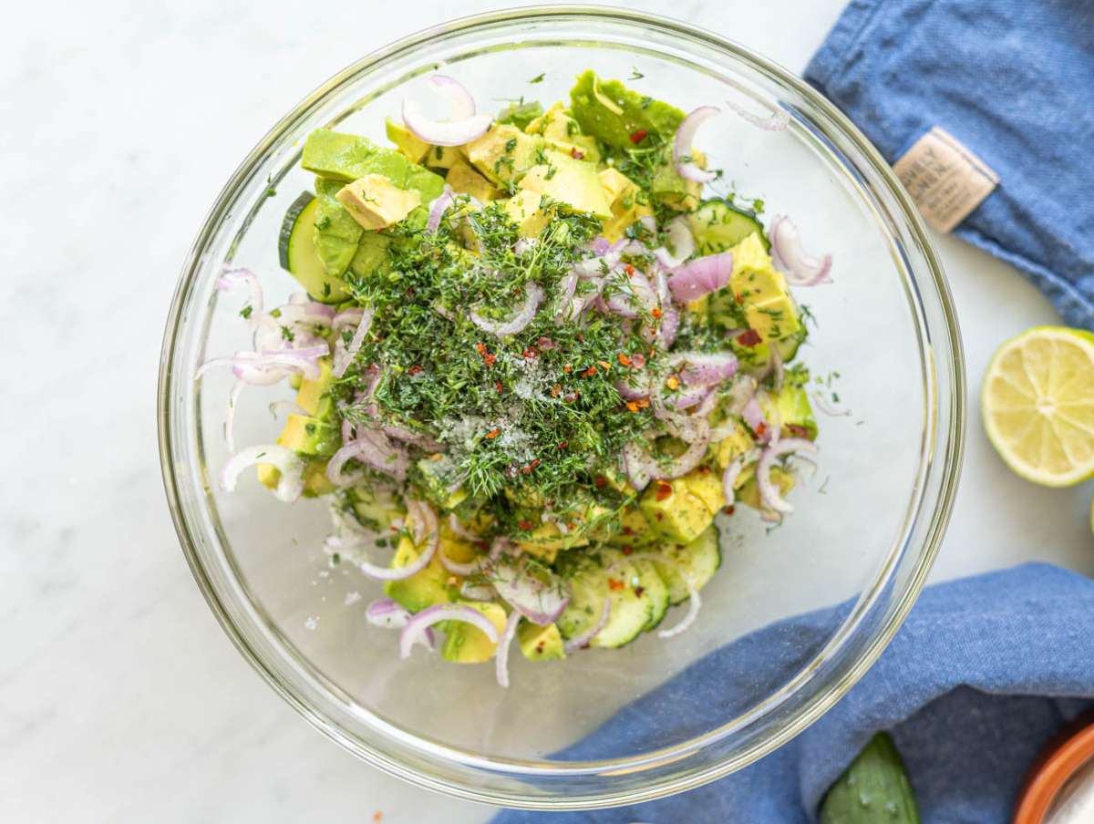 Step 1 Ingredients combined in bowl before mixing.