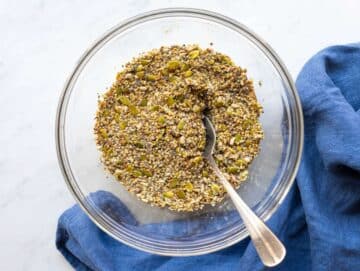 Step 1 Mixing seeds, oil, and water in a bowl to make seed crackers mixture.