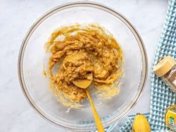 Step 1 Peanut butter stirred into mashed banana until smooth and blended.