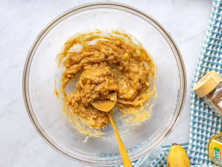 Step 1 Peanut butter stirred into mashed banana until smooth and blended.