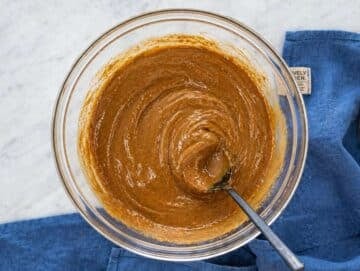 Step 2 Smooth nut butter and honey mixture stirred in a glass bowl.