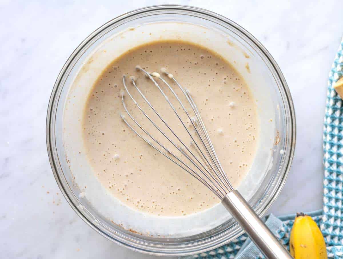 Step 2 Yogurt milk and cinnamon mixed into banana peanut butter creating creamy mixture.