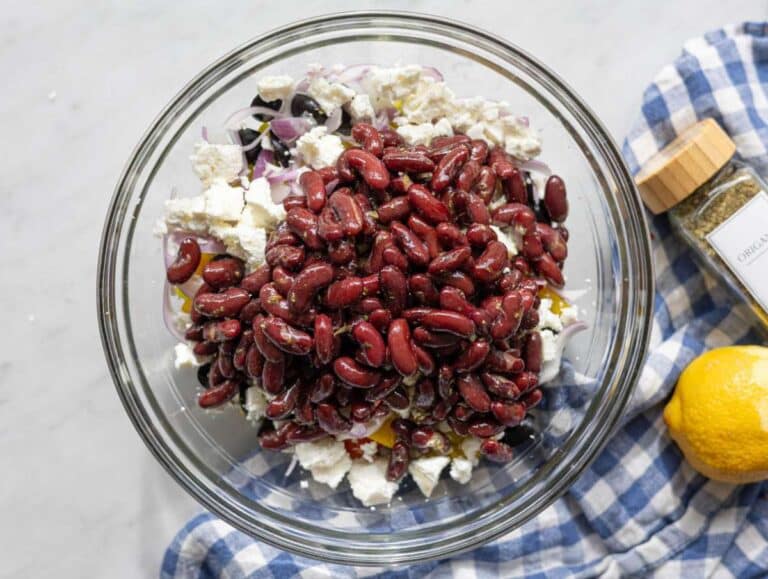 Step 3 Chopped vegetables, beans and feta in a large mixing bowl.