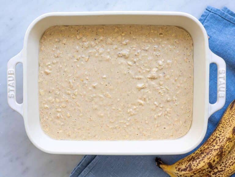 Step 3 Oatmeal mixture spread evenly in baking dish before baking.