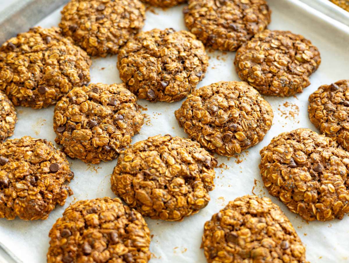 Step 4 Baked cookies on tray with lightly cracked tops.
