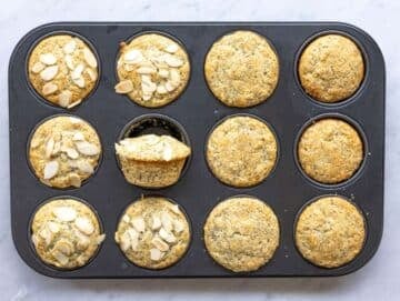 Step 4 Muffins baking until golden in oven tray with light rising tops.