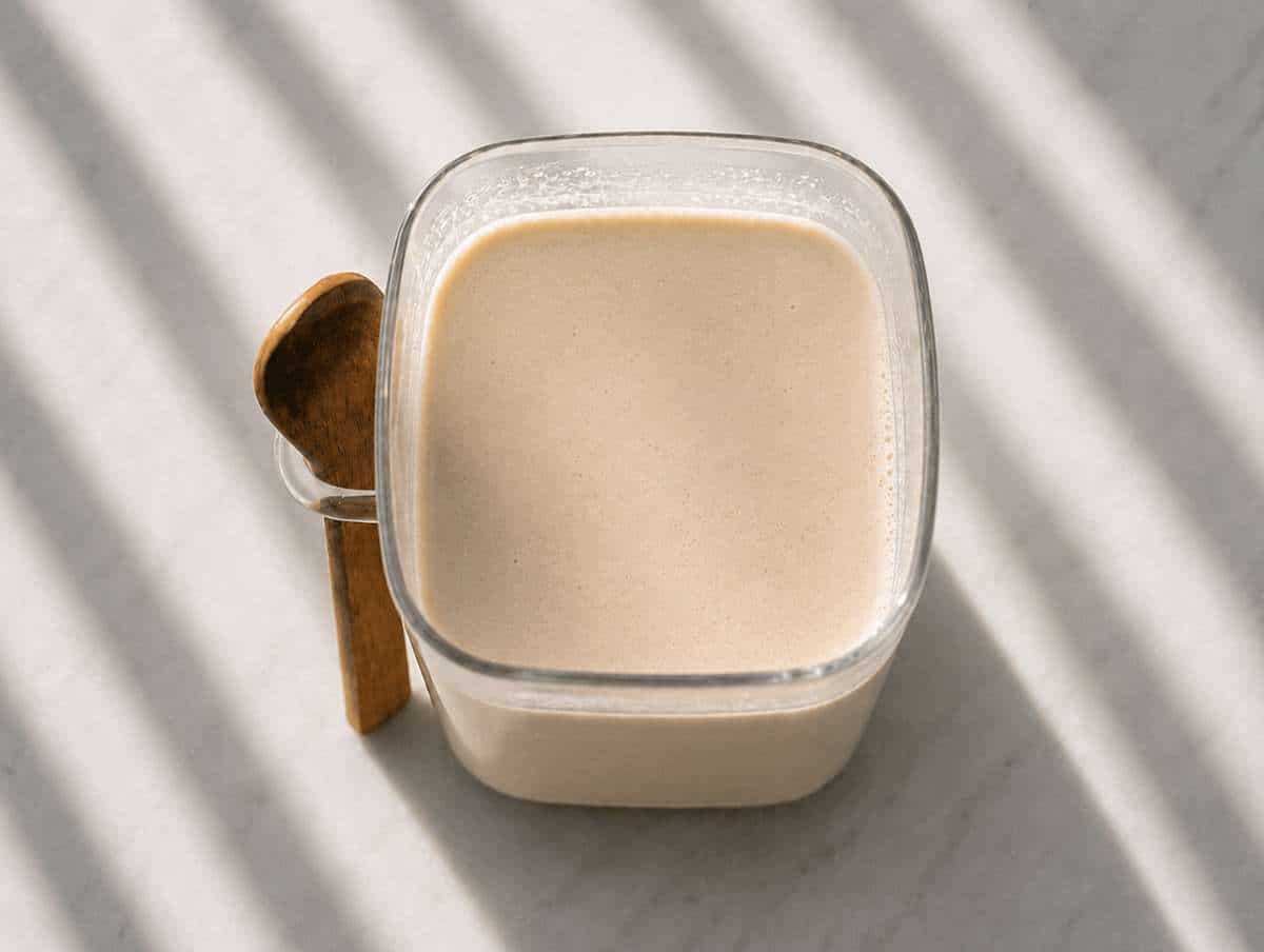 Step 1 Smooth banana yogurt base blended in a wide-mouth jar.