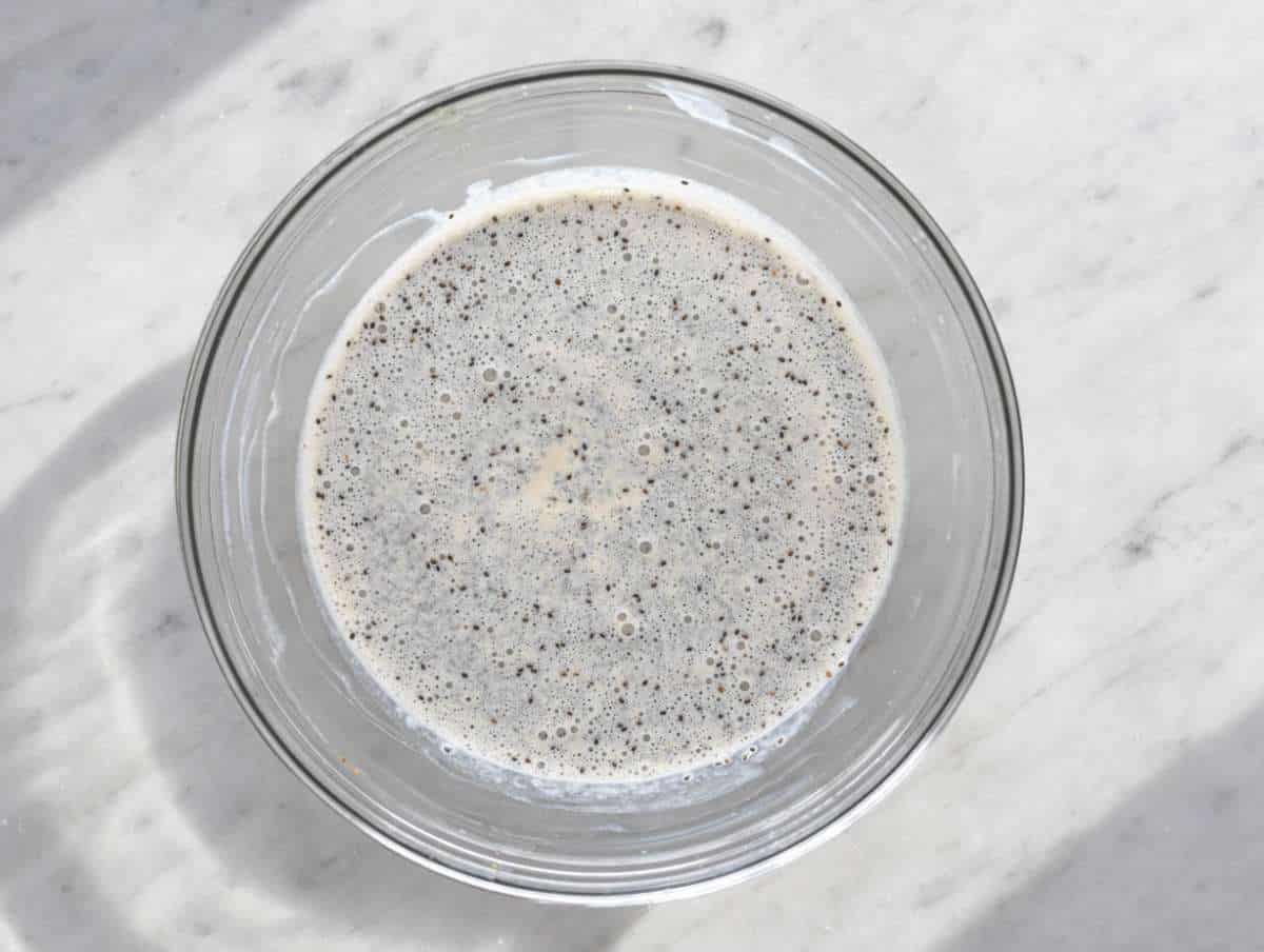 Step 2 Chia seeds added to the bowl with the wet ingredients.