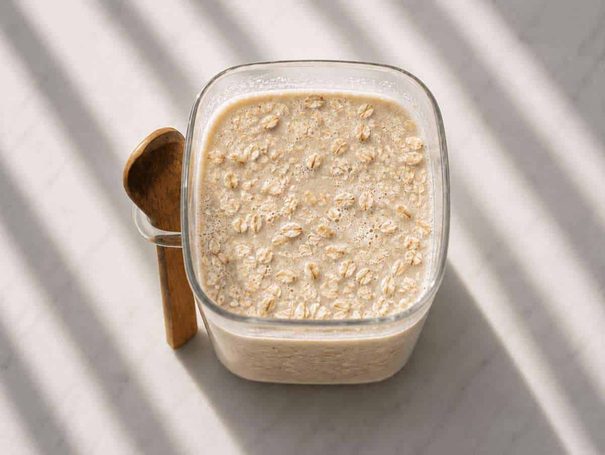 Step 2 Rolled oats stirred into the creamy banana protein base.