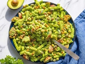 Step 4 Finished pasta salad gently mixed and served on a platter.