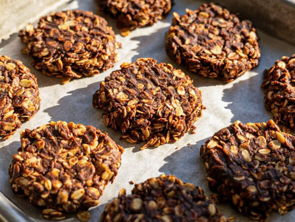 Step 5 Set chocolate oatmeal no bake cookies cooling on parchment until firm.