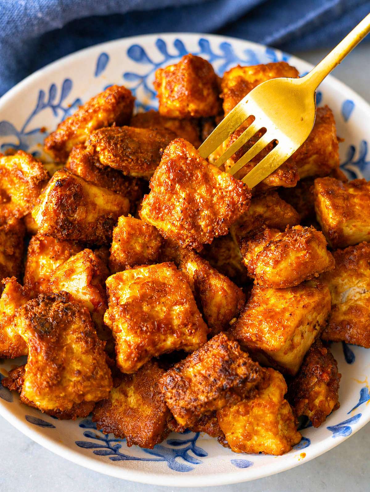 Golden tofu pieces with crispy edges.