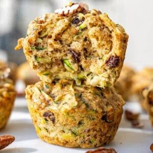 Healthy zucchini muffins with walnuts and raisins.