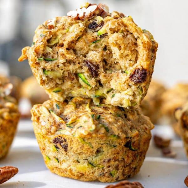 Healthy zucchini muffins with walnuts and raisins.