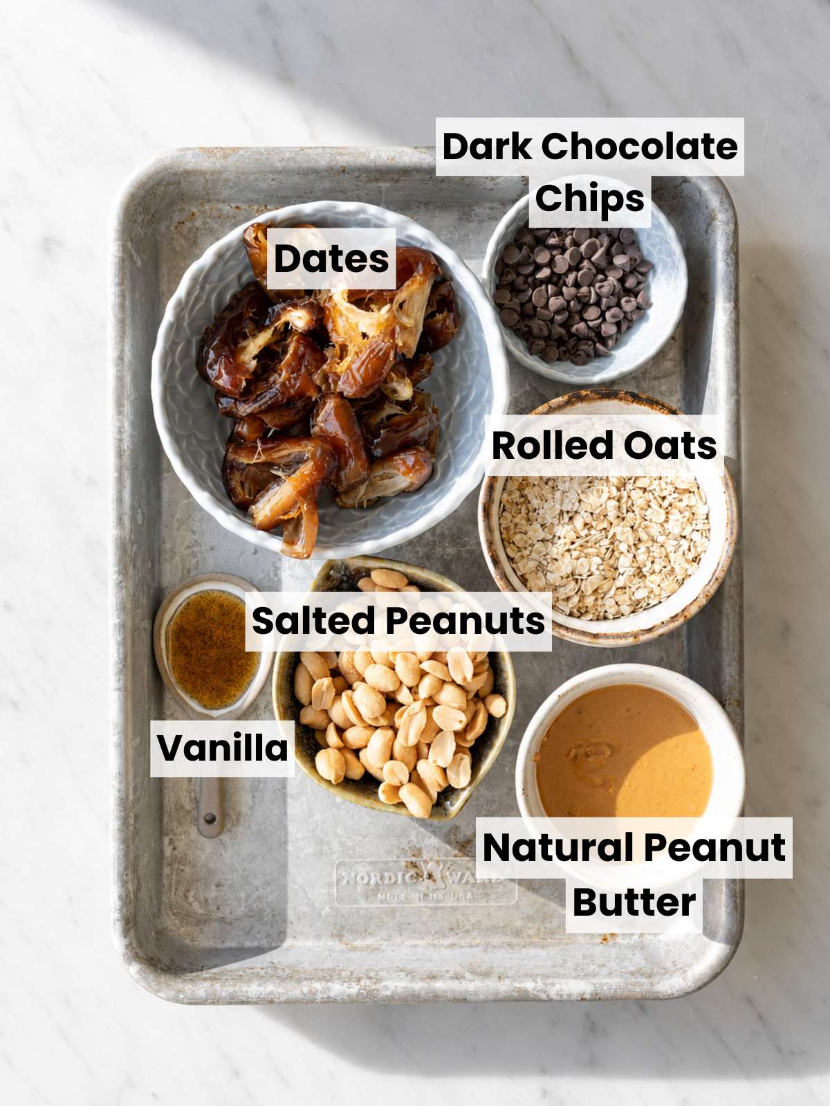 Medjool dates, peanuts, oats, peanut butter ingredients.