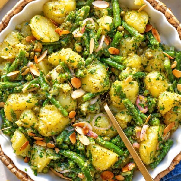Piccata potato salad with almonds and parsley.
