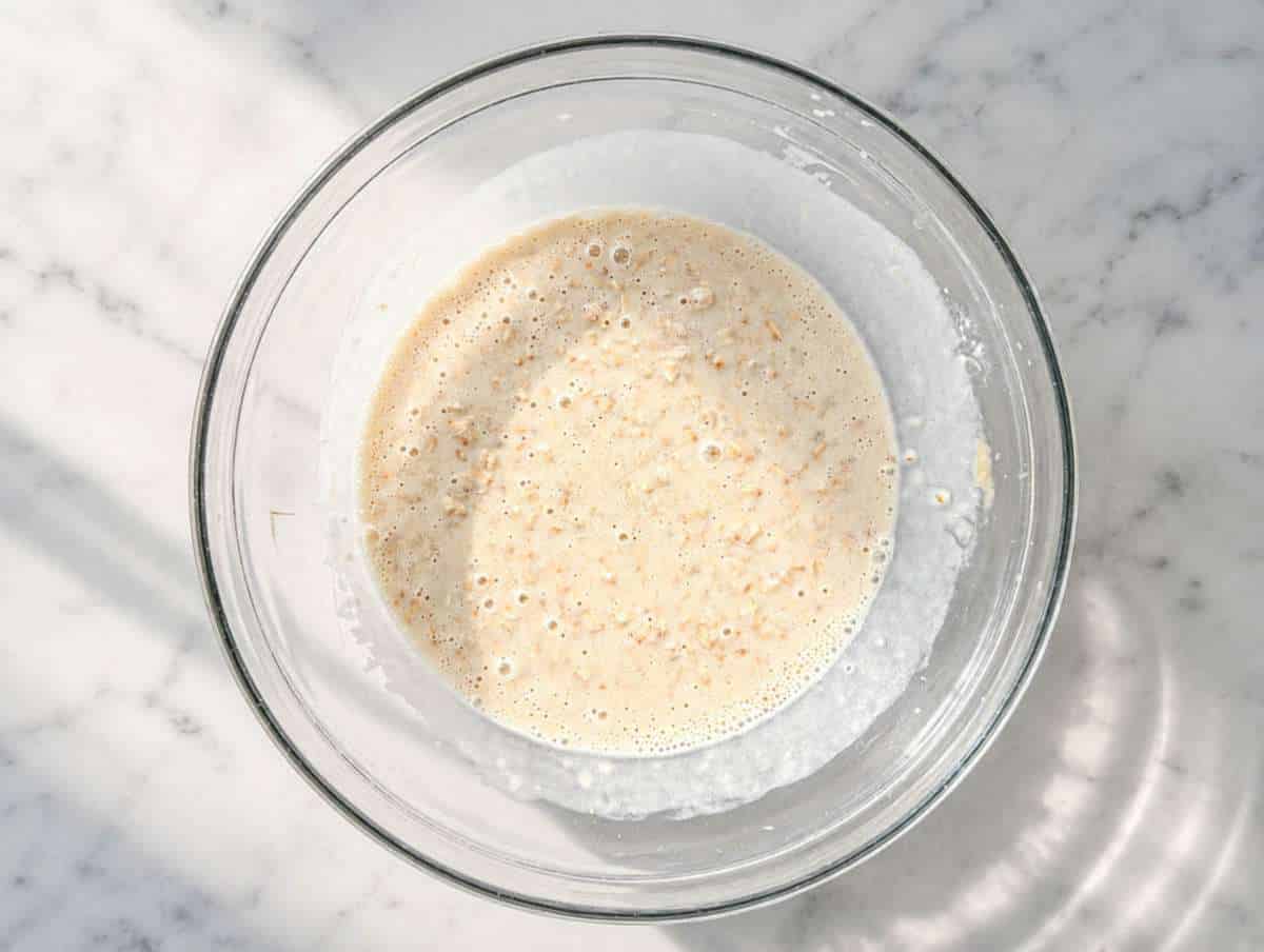 Step 1 Rolled oats mixed into banana yogurt mixture.