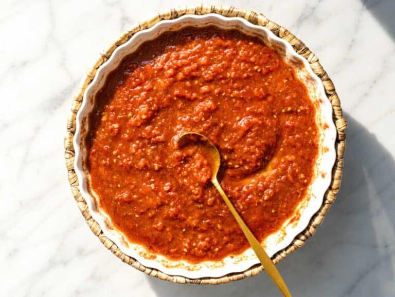 Step 1 ripe tomatoes grated into a bowl for the fresh chili base.