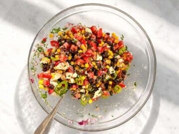 Step 2 Black beans, corn, and feta added.