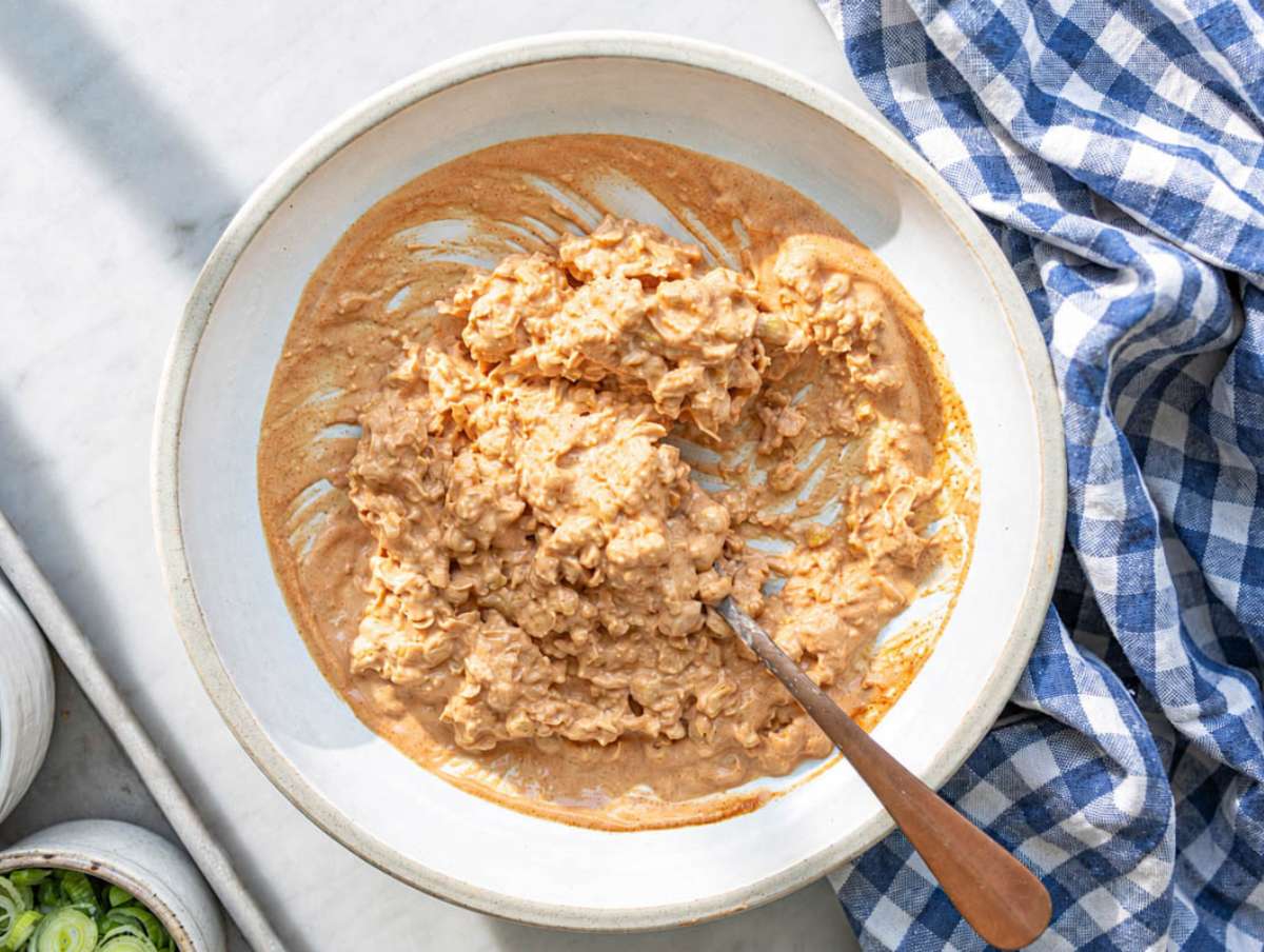 Step 2 Chickpeas added to sauce and partially mashed with fork.