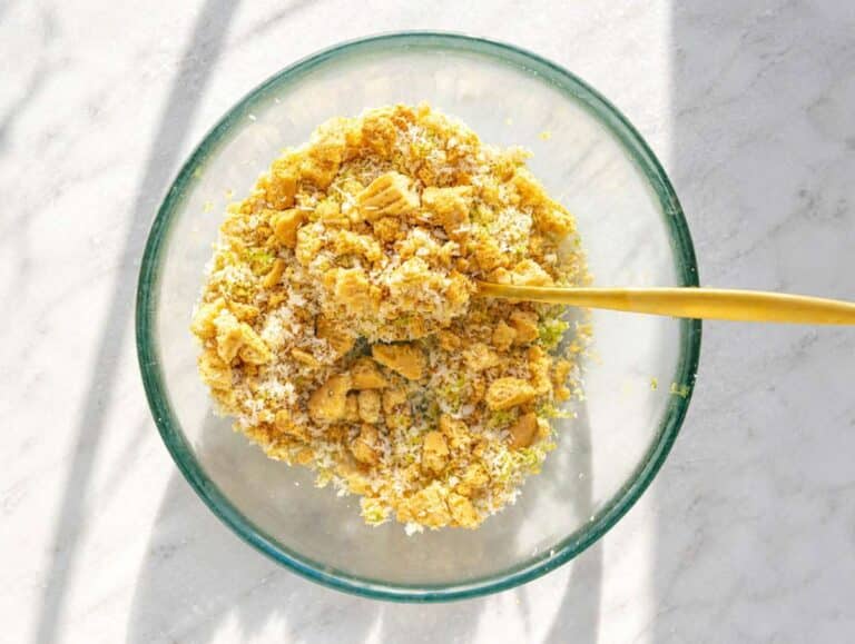 Step 2 Graham cracker crumble mixed with coconut and fresh lime zest.