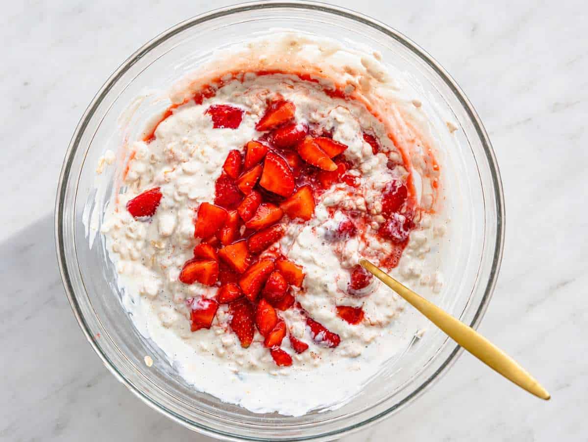Step 2 Greek yogurt, milk, honey, and vanilla with marinated strawberries.