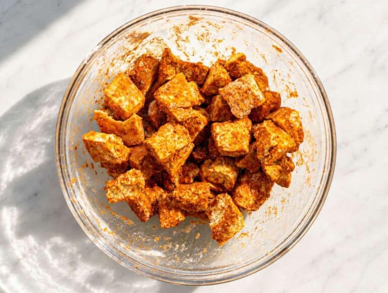 Step 2 Tofu coated with soy sauce and spices.