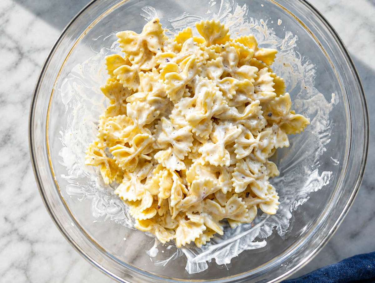 Step 3 Cooked pasta tossed evenly with the creamy lime dressing.