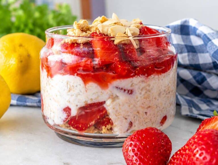 Step 3 Juicy strawberries layered over creamy overnight oats.