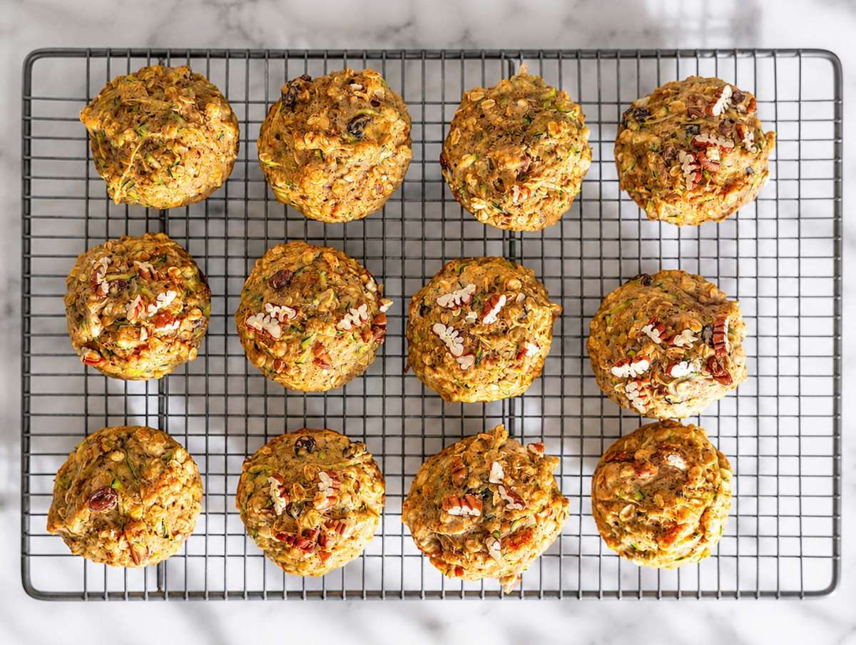 Step 4 Freshly baked zucchini muffins cooling on rack.