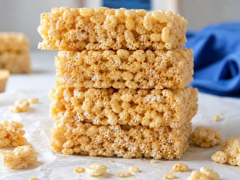 Step 4 Healthy Rice Krispie bars sliced into squares after chilling until firm.