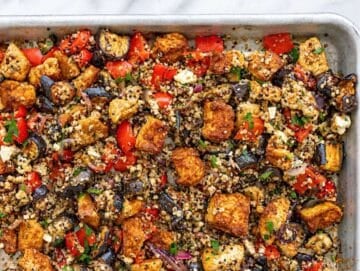 Step 4 Quinoa, feta, and parsley tossed into pan.