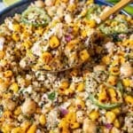 Street Corn Salad Bowl served in a blue ceramic bowl.